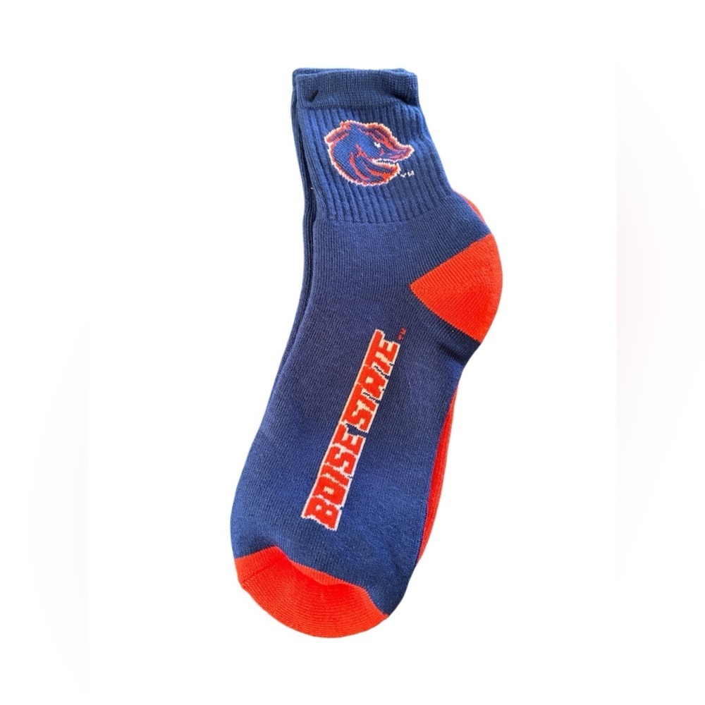 For Bare Feet Cushioned Socks Sz L Boise State University Mid Crew Blue Orange